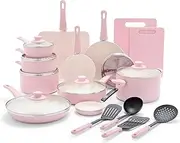 GreenLife Soft Grip Healthy Ceramic Nonstick 23 Piece Kitchen Cookware Pots and Frying Sauce Pans Set, PFAS-Free, Dishwasher Safe, Pink