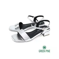 在飛比找momo購物網優惠-【GREEN PINE】復古方頭3.5cm粗跟涼鞋銀色(00