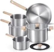 CAROTE 7 Pcs Stainless Steel Cookware Set, 3-ply Base Tempered Glass Lid