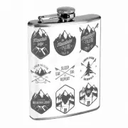 Vintage Skiing Skier Skis D40 Flask 8oz Stainless Steel Hip Drinking Whiskey B&W