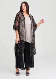[Taking Shape] Taking Shape Glam Sequin Embroidered Kimono Size 18-20 in Black / Gold - Plus Size Women's Clothing Black / Gold