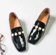 Women's Patent Leather Pear Pumps Low Heels Flats Chic Shoes Pointed Toe Loafers