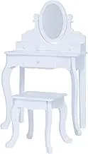 Teamson Kids Princess Rapunzel Wooden 2-pc. Play Vanity Set with Three Storage Drawers, Rotating Oval Mirror and Matching Stool to Play Dress-up, Princess or Beauty Shop, White