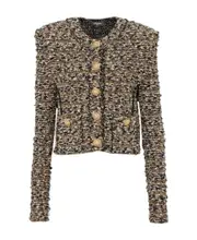 Balmain Cropped Lurex Tweed Jacket FR42 Brown