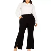 City Chic Womens Luna High Rise Split Hem Dressy Flared Pants Plus BHFO 4038