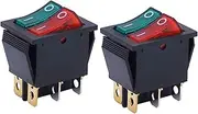 XNWKF 2Pcs AC 250V/16A,125V/20A Red and Green Button with Light ON/Off DPDT 6 Pin 2 Position Switch