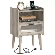 Nightstand with Charging Station, Bedside Tables Oak Grey End Table Side Table