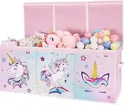 WERNNSAI Extra Large Toy Chest - Unicorn Toy Box Chest Organizer with Flip-Top Lid Collapsible Sturdy Storage Bin with Handles 38 x 13 x 16 Inch for Kids Girls Pink Closet Nursery Living Room Bedroom