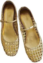 Atsroel Woven Mesh Ballet Flats for Women Square Toe Mary Jane Flats Buckle Strap Flat Shoes Comfortable Ballerina Flats Dressy Mesh Shoes Casual Mary Janes for Women