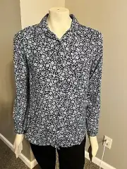 Banana Republic Long Sleeve Blue Floral Button Up Collared NWT Blouse Small