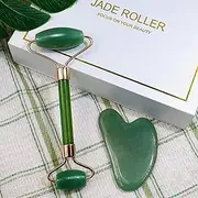 Jade Roller and Gua Sha Facial Tool for Face - Rose Quartz Face Roller for Skincare, Under Eye Bags, Puffy Eyes and Face Massager (Color : Green)