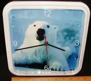 ALASKA POLAR BEAR PHOTO WALL CLOCK BY CENTURY CLOCK - 9" X 9" SQUARE/WHITE