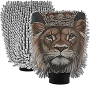 XYMZR Lion Crown Portrait Absorbent Microfiber Car Wash Mitt, Funny Cute Anime Scratch Free for Cars Cleaning, Home Cleaning Mitts, 2 Pack, 10.24” L x 7.09” W