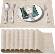 Bxzandya Placemats Set of 8,Washable,Heat and Stain Resistant Indoor/Outdoor Place mats, Vinyl Woven Non Slip Table Mats for Restaurant Table Protection, PVC Table Placemats.(Beige White,8PCS)