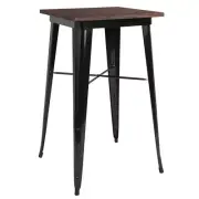 23.5" Square Black Metal Bar Height Restaurant Table with Walnut Wood Top