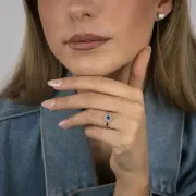 0.30 Carat London Blue Topaz and Diamond Ring in 9ct White Gold, P