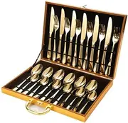 Yarra Supply 24 Pieces Gold Cutlery Set Stainless Steel Silverware Set for 6 Guests, Flatware Cutlery Set for Party Restaurant, Knives Forks Spoons with Carry Box