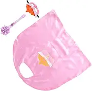ERINGOGO 3pcs Princess Dress Up with Light Up Fairy Wand Glow The Dark Mask and Cape for Halloween and Birthday Cosplay Comfortable Costume Accessories