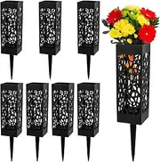 SEHOI 8 PCS 12 Inch Grave Decorations Memorial Vase, Plastic Cemetery Floral Holders with Spikes, Black Cemetery Vases for Grave, Cemetery Grave Flower Holders for Grave and Headstone