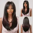 Long Straight Blonde Layered Synthetic Wigs Brown Ombre Fashion Wigs With Bangs