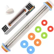 Adjustable Rolling Pin with 4 Thickness Rings Stainless Steel Dough Roller Pizza