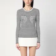 [Marc Jacobs] Black/white Striped Ribbed Sweater L Metal