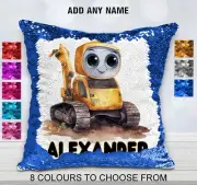 Excavator Cushion Cover Throw Pillow Reversible Sequin Personalised Truck Digger