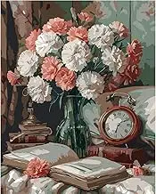 Paint by Number for Adults. Flowers and Clock Paint by Numbers for Adults Beginner Drawing Paintwork with 3 Paintbrushes Paint Canvas Oil Painting 16” x 20”