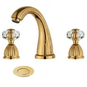 Shiny Polished Gold Widespread Bathroom Sink Faucet,Two Crystal Handle Three ...
