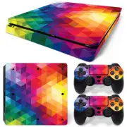For PS4 Slim Skin Console & 2 Controllers Neon Triangle Vinyl Decal Wrap