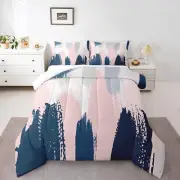 Feelyou Pink Navy Blue Graffiti Comforter Set for Girls Boys Abstract Geometr...