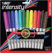 BIC Intensity Permanent Markers Fine Point - Pack of 12 – Assorted Colours, Low Odour, Non Toxic, Non Slip Grip