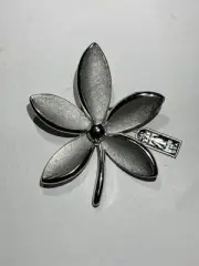 Vintage Crown Trifari Brushed Silvertone Flower Brooch Pin