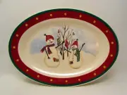 RN2 by Royal Seasons Serving Platter Red Band Dots Snowmen Green Trim