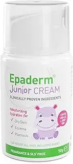 Epaderm Junior Cream for Eczema, Psoriasis and Dry Skin, 50g pump | 2-in-1 emollient formulated with clinically proven ingredients | Free from fragrance, colour, steroids, sodium lauryl sulphate (SLS) | Suitable for all ages, including babies