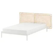 VEVELSTAD bed frame with 2 headboards, white/Tolkning rattan, Double