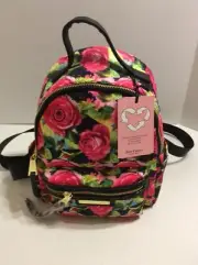 NWT! JUICY COUTURE Black Multi Rose Rosie Floral Pink Mini Backpack Bag MSRP $99