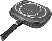 RBSD Double-sided Frying Pan, 32cm/12.6in BBQ Grill Pan, Double Side Pressure Cooking Grill Pan, Portable Grill Pot for Home Cooking, Anti‑Burn Handle, Grill Cookware Kitchen Supplies
