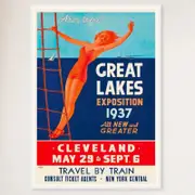 Galrie 1937 Cleveland Great Lakes Exposition Vintage Travel Poster Artwork, White Frame, A4 21 x 30cm (8 x 12inch)
