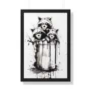 Raccoon Drips Skull Framed Poster dark surreal ink drawing art 200 gsm paper