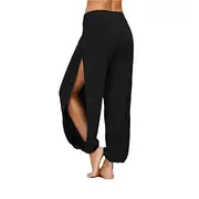 Nevenka Women's Yoga Harem Pants Casual Loose Side Slit Hippie Long Pants-Black-8006