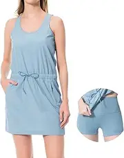 [Lightbare] Women’s UPF 50+ Tank Dress with Pockets Detachable Shorts Drawstring Waist Quick Dry for Hiking Camping Outdoors