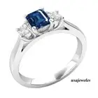 2.25CT Emerald Cut Real Blue Sapphire 14K White Gold Finish Wedding Jewelry Ring