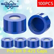 100-HPLC Pre-Slit 9-425 Screw 9mmThread Blue Caps for 2ml Autosampler HPLC Vials