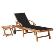 Sun Lounger with Table and Cushion Solid Teak Wood vidaXL