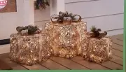 3 PC Lighted Grapevine GIFT BOX SET Pre-lit Christmas Holiday Outdoor Yard Art