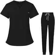 [kowaku] Women Nurse Work Uniforms Jogging Pant Summer Work Clothing Machine Washable Soft Fabric Quick Drying Sturdy V Neck Top for SPA Cosmetology