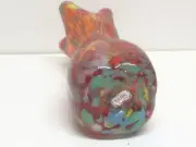 Vintage Norleans Hand Blown Art Red Glass Spatter Stretch Vase Crimped Edges