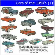 Embroidery Design Set - Cars of the 50's(1) - 15 Designs - 9 Formats - USB Stick