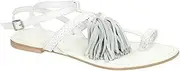 [Leather Collection] Womens/Ladies Flat Toe Loop Sandals with Decorative Tassels (UK Size: 8 UK) (White)